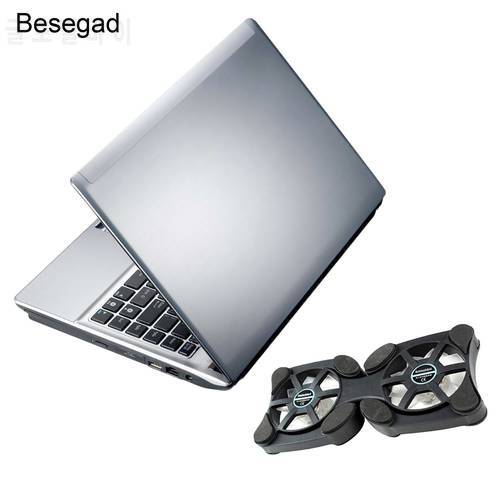 Besegad Foldable Mini Double Fans USB Cooling Fan Notebook Cooler Cooling Pad Stand for 7-14 Inch Notebook Laptop Accessories