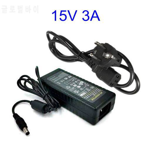 15V3A AC DC Adapter Charger 15V 3A 45W Switch Power Supply DC 5.5*2.5/2.1mm With EU/US AC Cable