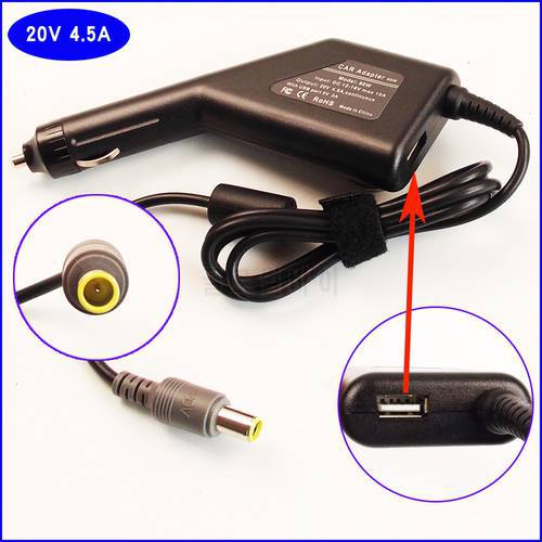 20V 4.5A Laptop Car DC Adapter Charger Power+USB for IBM Lenovo Thinkpad T400 T410 T420 T430 T500 T510 T520 T530 T400s T410s