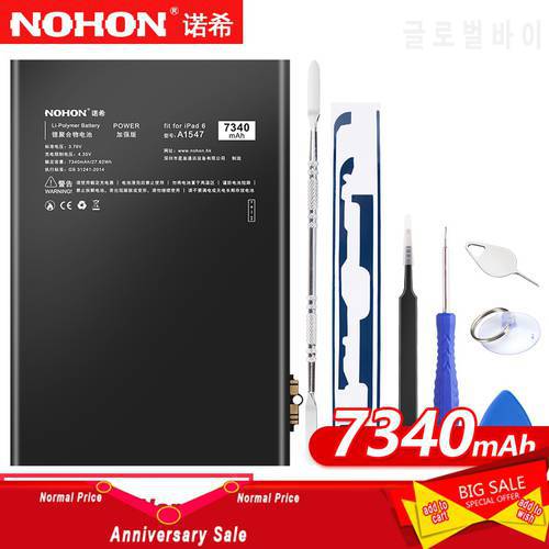 NOHON Tablet Battery For Apple iPad 6 Air 2 A1566 A1567 A1547 Replacement Battery 7340mAh High Capacity Bateria + Free Tools