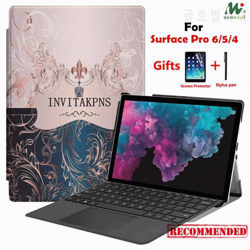 Case Cover for Microsoft Surface Pro 6 2018 Stand Pu Leather Case for Surface pro 4 /pro 5 Laptop Sleeve+Screen Protector Film