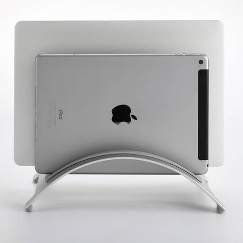 Double Slot Aluminum Alloy Space-saving Laptop Vertical Stand Desktop Erected Holder for MacBook Pro Air with 4pcs Silicone Pad