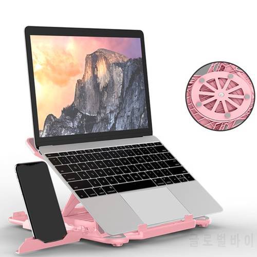Laptop Stand with Phone Holder - Foldable Computer Lift with 360 Rotating Swivel Base - Adjustable Portable Mac Book Stand for D