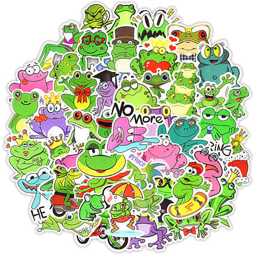 50Pieces Frog Stickers Cartoon Vinyl Waterproof Stickers Cute Frog Laptop Sticker for Computer Luggage Hydroflask Guitar Phone