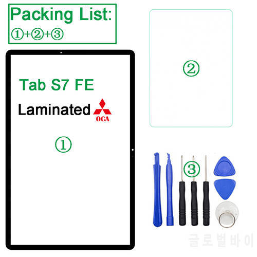 (Laminated OCA) LCD Display Front Touch Screen Gass For Samsung Galaxy Tab S7 FE SM-T730 SM-T733 SM-T735 SM-T735N T737