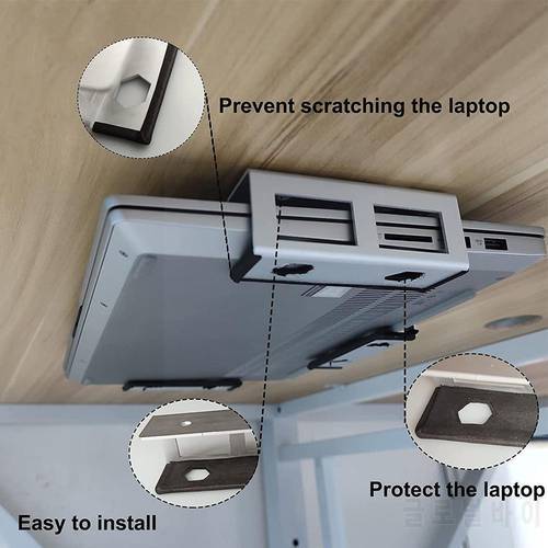 Black/Silver Under Desk Laptop Storage Holder Mount Bracket With Screw Space Saving Under Table Notebook Organizer Support Stand