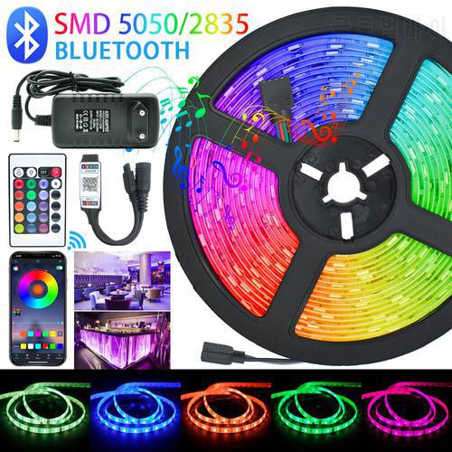 LED Bluetooth Luces 2835 Flexible Waterproof Strips Lights Led RGB Tape Sm-5050 Diode 5M 10M 15M DC 12V Remote Control+Adapter