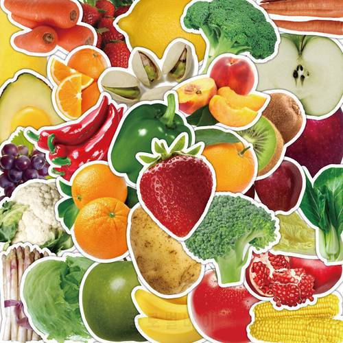 50 Pieces of Fruits and Vegetables Series Stickers Waterproof Stickers Tablet Stickers Phone Laptop Stickers