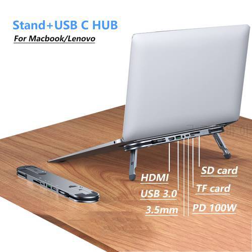 Laptop Stand Suporte Notebook With USB C HUB Docking Station 4K HDMI-compatible USB 3.0 3.5mm Jack PD Charge Laptop Accessories
