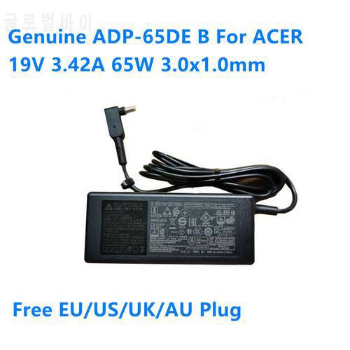 Genuine 19V 3.42A 65W 3.0x1.0mm DELTA ADP-65DE B Power Supply AC Adapter For ACER Laptop Charger