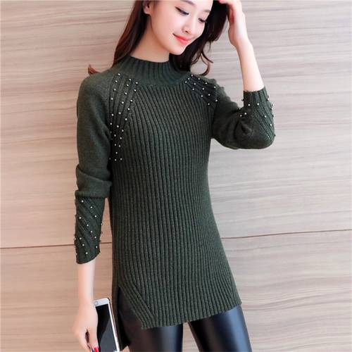 Hot selling simple fashion design pullover knitting women sweater good elasticity female long warm ladies sweater knitwear femme