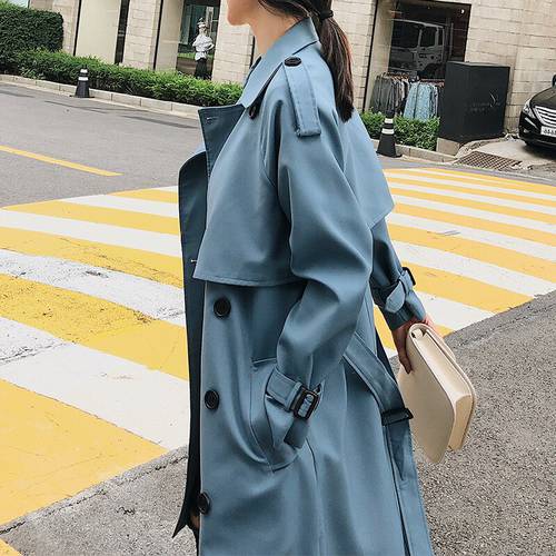 2019 Spring Autumn New Trench Coat Women Loose Long Sleeve Casual Windbreaker Female Overcoat Ladies Double Breasted Outerwear