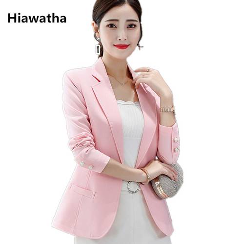 Hiawatha Single Button Suits For Women Spring Autumn Jacket Office Lady Small Blazer Feminino Notched Neck Slim Coats BL015