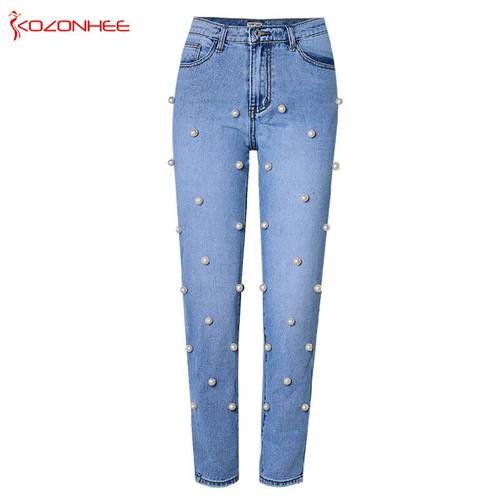 Loose Embroidered Flares Straight jeans High Waist Washed Light Blue True Denim Pants Boyfriend Jean Femme For Women Jeans 666
