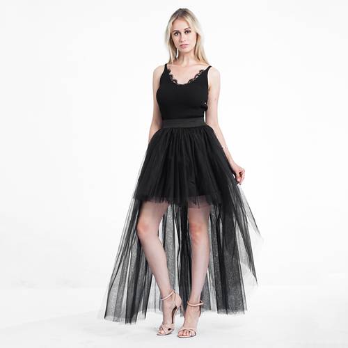 High Waist Lrregular Tulle Skirt New Fashion Long Black Tutu Skirt Ball Gown For Wedding Woman Saias Faldas Mujer Moda