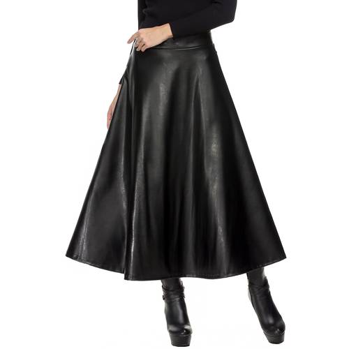 Winter Pu Leather Skirt Women Maxi Long Skirts Womens High Waist Slim Autumn Vintage Pleated Skirt Black Xl Xxl
