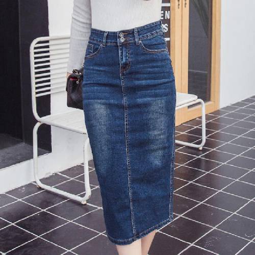 2018 Women long Jeans skinny Skirts Blue Girls High Waist Casual Denim Pencil skirt Female saia