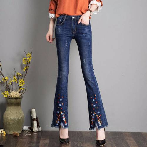 Fashion Skinny Jeans Women Denim Pants Female Casual Long Trousers Plus Size Mid-waist Stretch Ripped Flare Jeans Streetwear