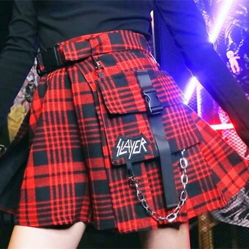 New Arrival Gothic Punk Harajuku Women Shorts Casual Cool Chic Preppy Style Red Plaid Pleate Black Female Fashion Shorts Skirts