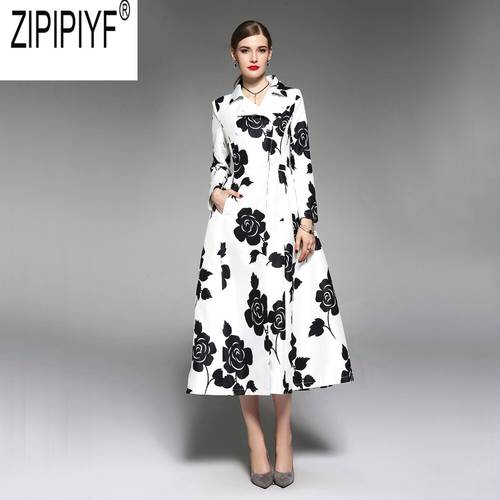 2018 Autumn Winter New Retro Flowers Embroidery Double-breasted Slim X Long Trench Coat For Women Plus Size Overcoat C3062
