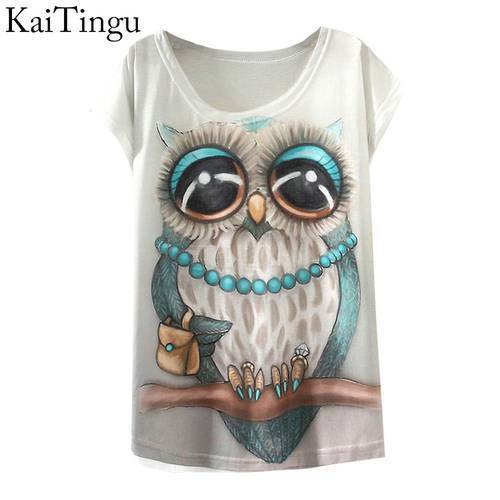 KaiTingu 2019 New Fashion Vintage Spring Summer T Shirt Women Clothing Tops Animal Owl Print T-shirt Printed White Woman Clothes