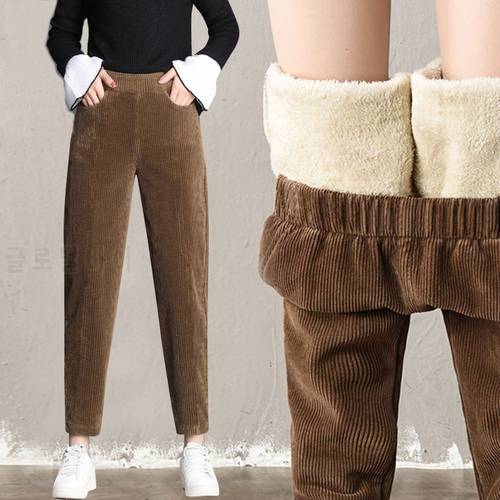 loose size plush thick casual pants ladies corduroy warm pants 2021 autumn and winter new high waist harem pants women trousers