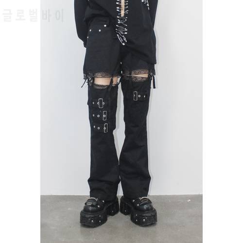 Ruibbit Rock Punk Patchwork Metal Zipper Jogger Hip-hop Harem Track Black Pants Korean Harajuku Sweatpant Trouser Cotton Bottom