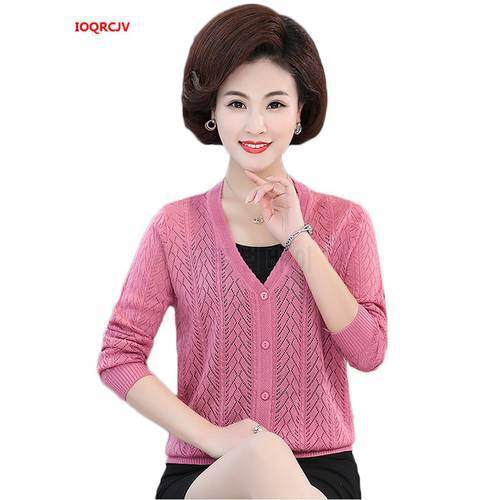 Women&39s Sweater 2022 Spring Fashion Thin Knitted Cardigan Middle-Aged Mother Sweater Coat Female Casual Long Sleeve Tops W1083