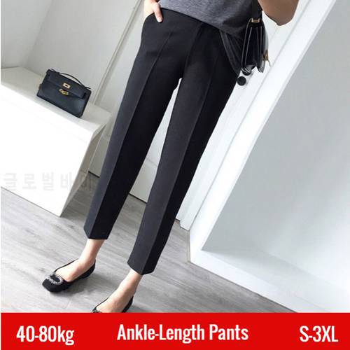 Black Solid Casual Basic High Waist Straight Women&39s Pants 2022 Office Lady Korean Fashion Ankle-Length Suit Pants For Women