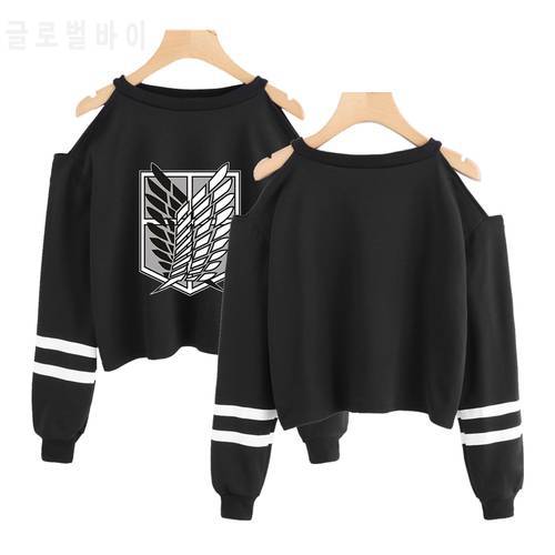 Attack on Titan off shoulder crop summer top shirt girls streetwear Street harajuku fashion women&39s black sweatshirt Oversized