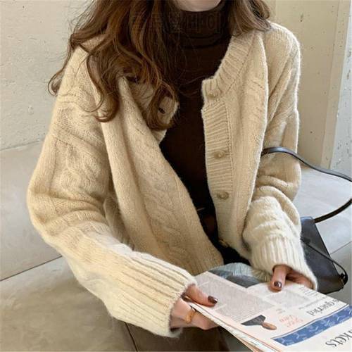 Solid Color Cardigan Sweater Women Single Breasted V-neck Long Sleeve Knitted Jacket Retro Ladies Slim Top Autumn Winter 2021