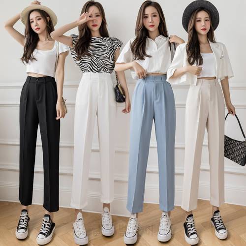 High-waist chiffon suit pants women&39s black spring and summer 2021 new high-end draped loose straight nine-point casual pants