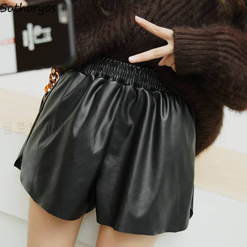 Popular 3XL Women Elastic High Waist Shorts PU Leather Wide Leg Casual Sexy Fashion Loose Simple Streetwear Outwear Lady Chic