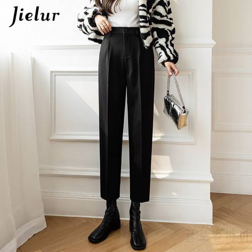 Jielur Fashion Coffee Black Woolen Pants Women 2021 Winter Korean Capri Warm Loose Office Lady Suit Harem Pants Female S-XL