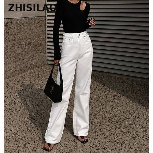 ZHISILAO White Wide Leg Jeans Women Boyfriend Retro Loose High Waist Denim Pants Femme Autumn 2021 Jeans Streetwear