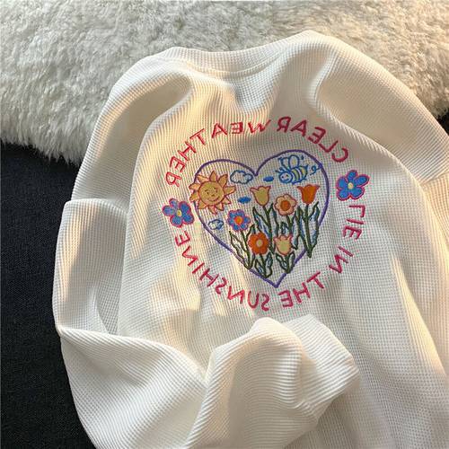 Japanese Preppy Style Vintage Embroidery Hoodies Korean Sweet Kawaii Oversize Sweatshirts Harajuku Casual Flower Cute Hoodie