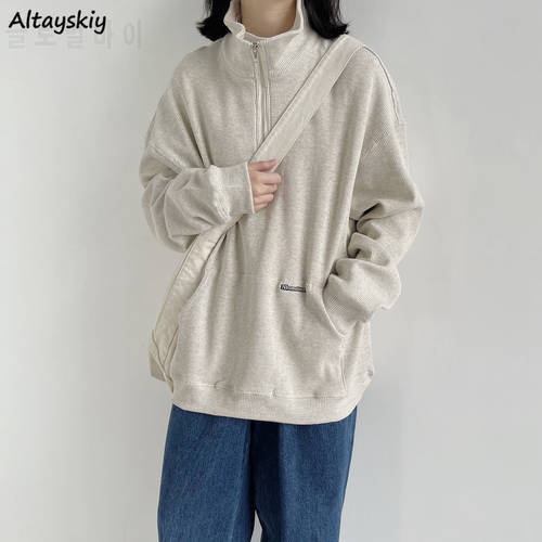 Sweatshirts Women Thick Loose Unisex BF Style Popular Long Sleeve Girls Clothing All-match Chic New Fall Teens Pockets Graphic