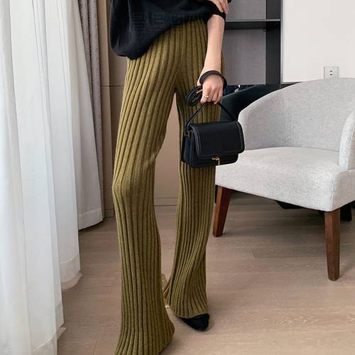 2021 autumn and winter new knitted wide-leg pants women&39s high-waist draping straight leg skinny pants loose thick Knit trousers