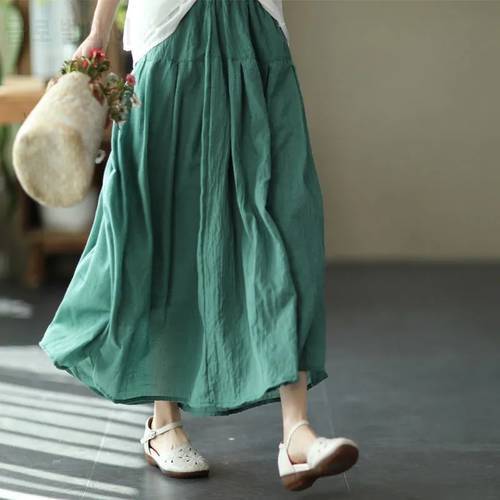 2021 autumn new casual temperament double layer cotton and linen skirt ladies large skirt pure color and elegant long skirt wome