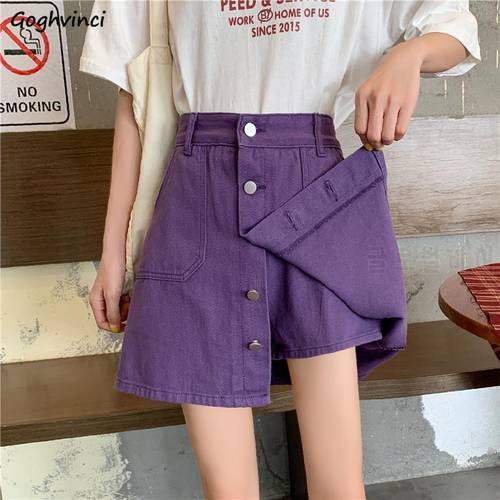 Denim Skirts Women Solid Leisure High Waist Button Design Purple 5XL Preppy Style Students Simple All-match Chic New Kawaii Cozy
