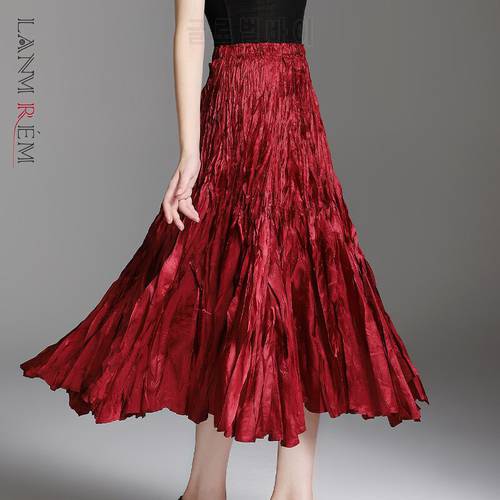 LANMREM 2023 autumn Fashion New Elastic High Waist Pleated Skirt All-match Female&39s High Quality Personality Fold Bottoms YF627