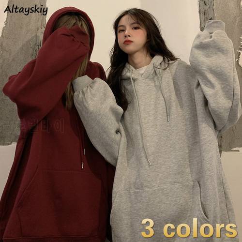 Hoodies Women Hooded Clothing Solid Female Long Sleeve Pullovers Chic All-match Leisure Students Thick Fashion New Design Cozy