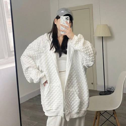 Oversized Hoodie Zip White Loose Women Clothing Korean Fashion Women&39s Coat Sudaderas Para Mujer Long Sleeve Top