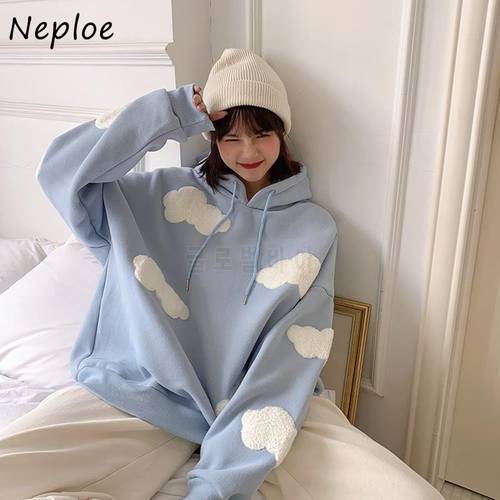 Neploe Autumn 2023 New Female Hoodies Fleece Thickened Blue Sky Cloud Women Tops Design Sense Loose Age-reducing Hoody Mujer