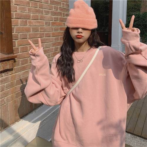 2021 Autumn Women&39s Sweetshirts Letter Print Loose Cream Color Hoodie O-Neck Pullover Long Sleeve Fashion Women&39s Clothing