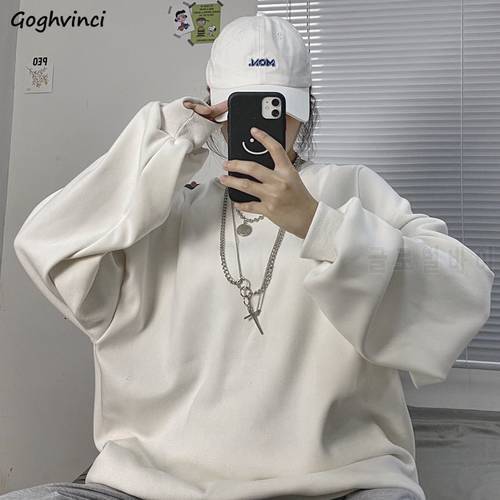 Women No Hat Hoodies Fleece Loose Solid Sweatshirts Casual Oversize Female Clouthing Korean Style Vintage Pullover Ulzzang Chic