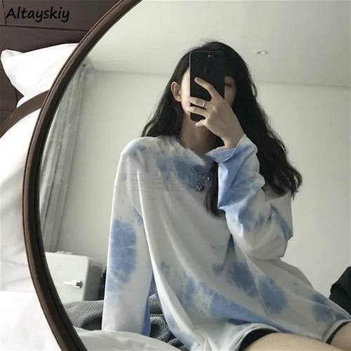 Long Sleeve T-shirts Ins Chic Tie-dye Harajuku Lovely Daily All-match New Teens Top Tees Retro Loose Fashion Preppy Girl Tshirts
