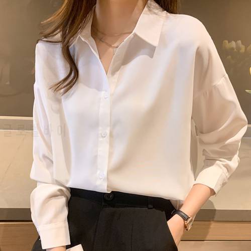 Long Sleeve White Blouse Tops Blouse Women Blusas Mujer De Moda 2022 Turn Down Collar Office Chiffon Blouse Shirt Blusa E250