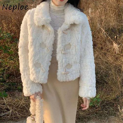 Neploe Gentle Style Horn Button Coat Woman Winter 2023 New Rex Rabbit Fur Coats Women Thick Warm Lamb Wool h Jackets Female