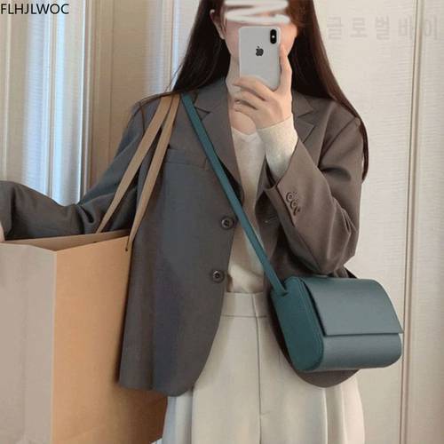 2020 Autumn Winter Outerwear Long Sleeve Cute Office Lady Out Work Solid Black Korean Style Single Breasted Button Coat Jackets